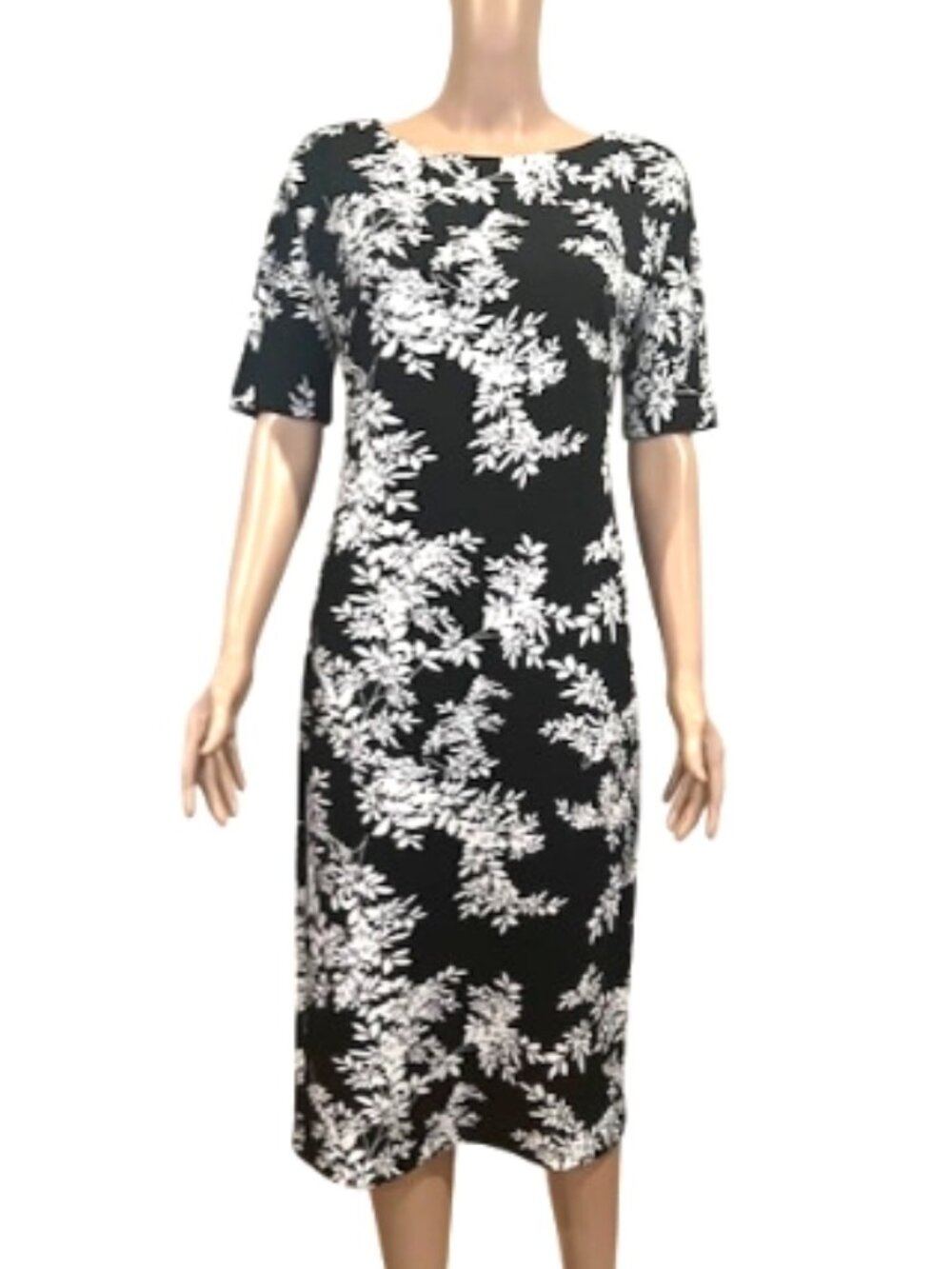 Vince Camuto Black & White Floral Dress Sheath Midi Size XS *Worn Once*